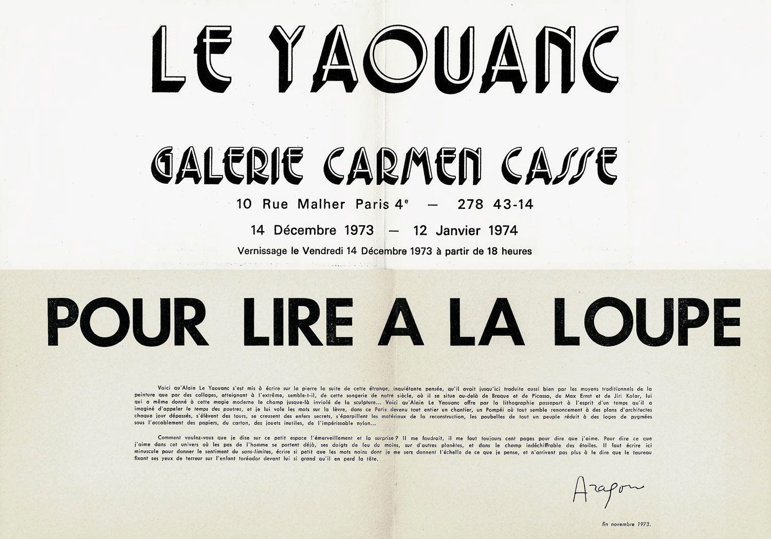 Pour lire à la loupe (Louis Aragon, 1973). Archives Le Yaouanc Pour lire à la loupe (Louis Aragon, 1973). Archives Le Yaouanc