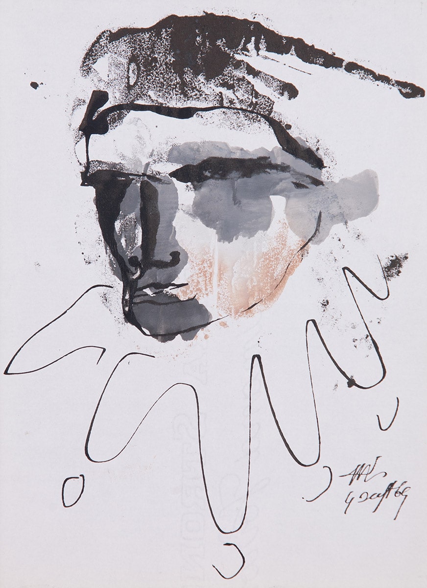 Tête d'homme, gouache et encre de Chine, 1969. Coll. privée, Paris. Photo : Allen Le Yaouanc Tête d'homme, gouache et encre de Chine, 1969. Coll. privée, Paris. Photo : Allen Le Yaouanc