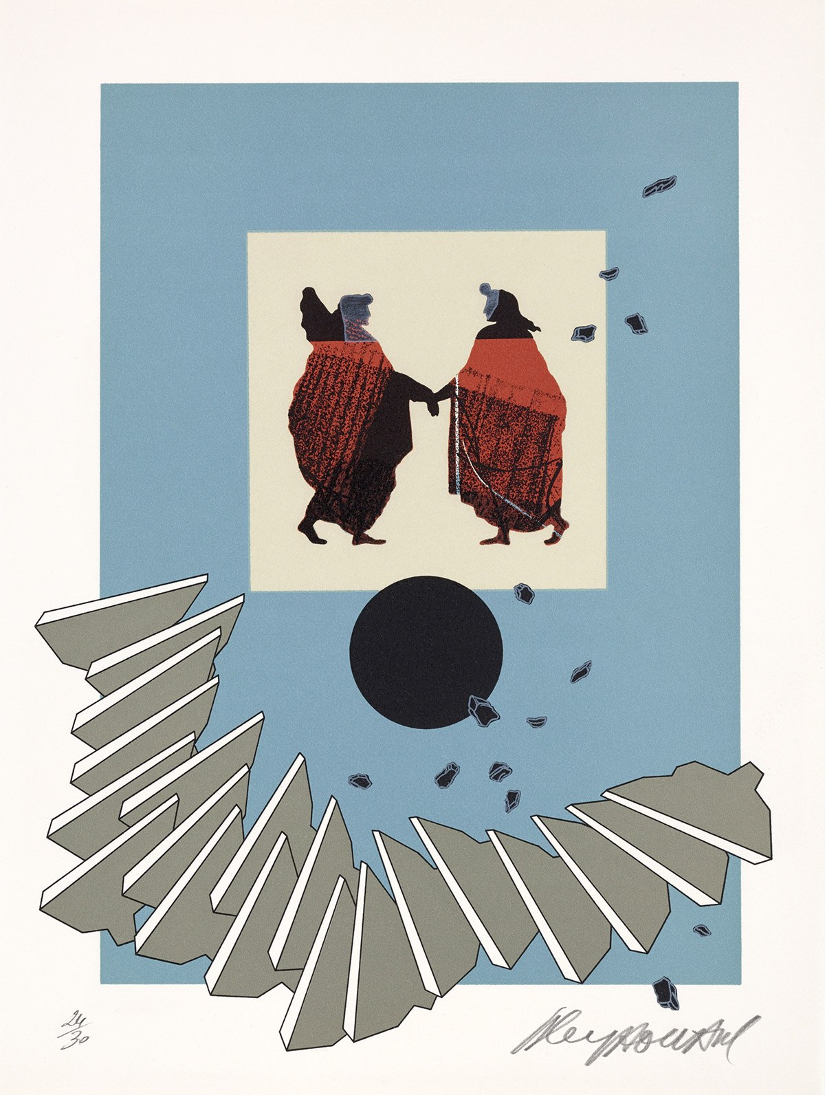 Sans-titre, 1977. Lithographie originale en couleurs tirée à 30 exemplaires sur Japon nacré et 30 exemplaires sur vélin d’Arches. Impression : Art Lithos. 32 x 43 cm. Sans-titre, 1977. Lithographie originale en couleurs tirée à 30 exemplaires sur Japon nacré et 30 exemplaires sur vélin d’Arches. Impression : Art Lithos. 32 x 43 cm.